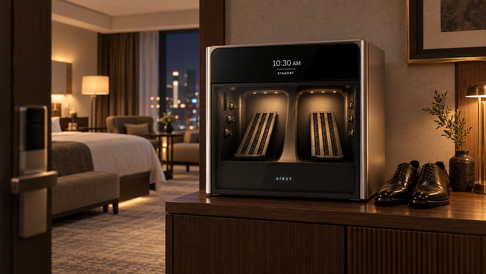 AiRET AX1 in a hotel room at night