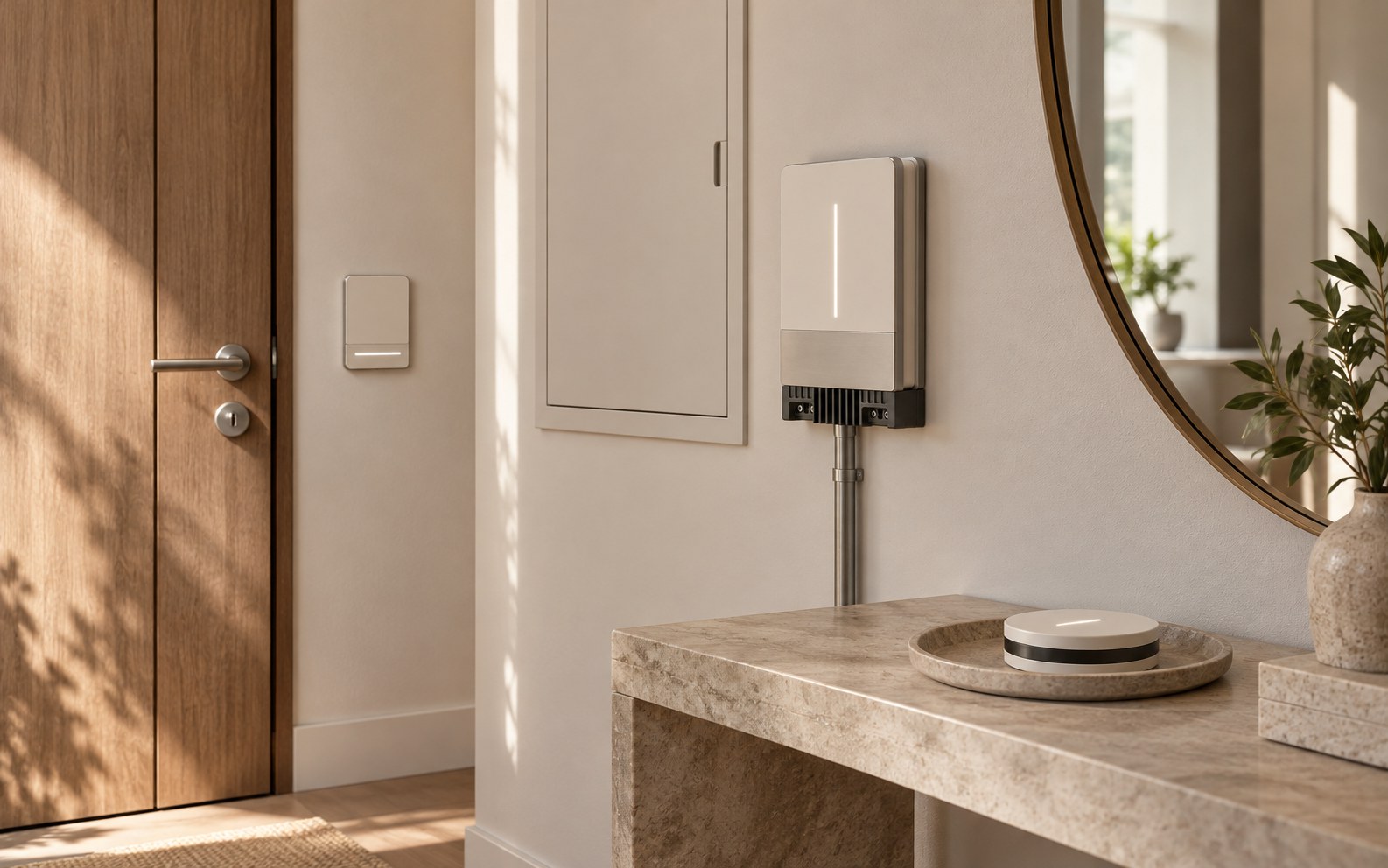 A show unit entrance with a Cusp Core beside the panel